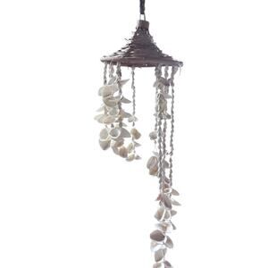 Vtg Sea Shell Chandelier Boho Wind Chime Cascading Wicker Nautical Beach Decor